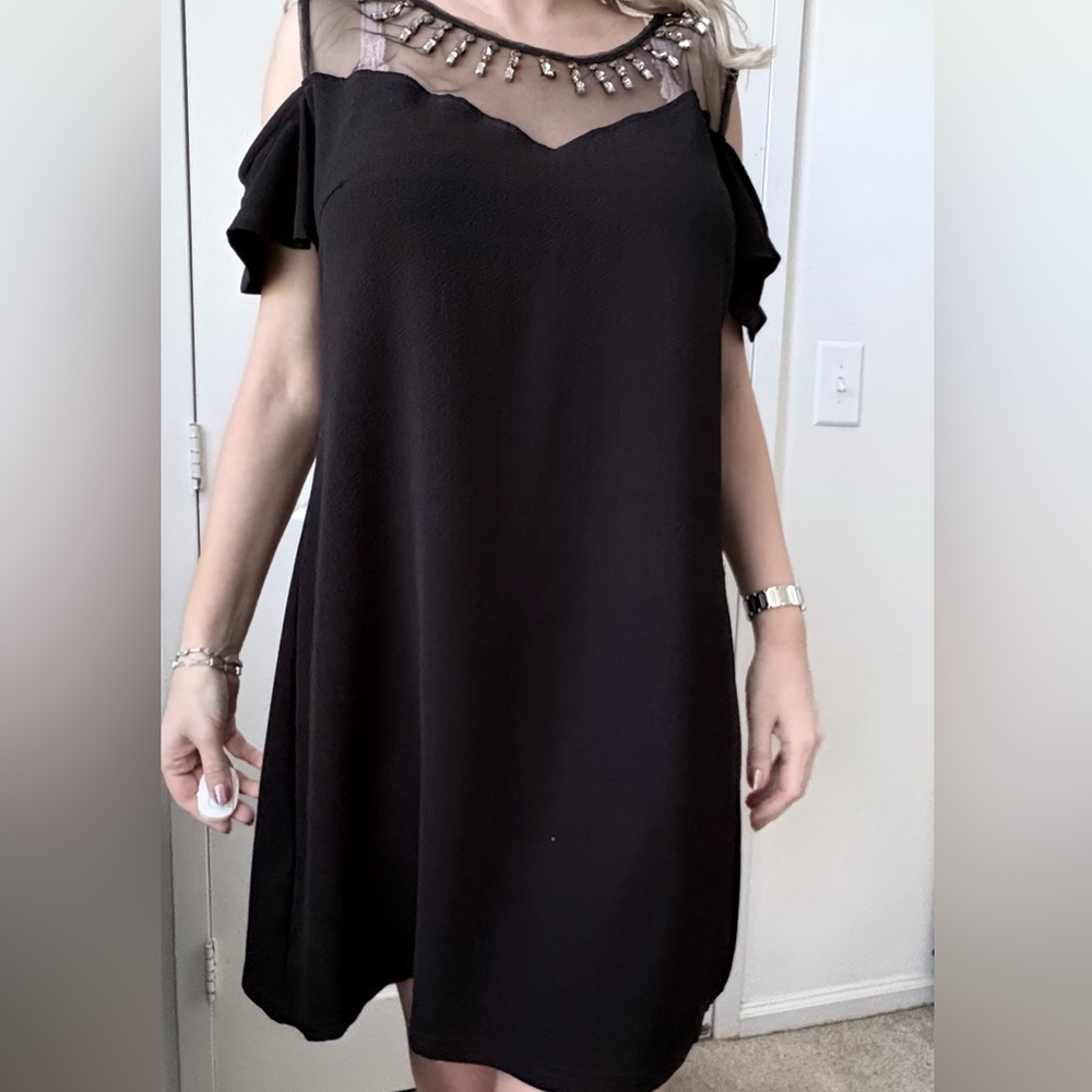 City Chic Black Midi Shift Dress with Flutter Sleeves